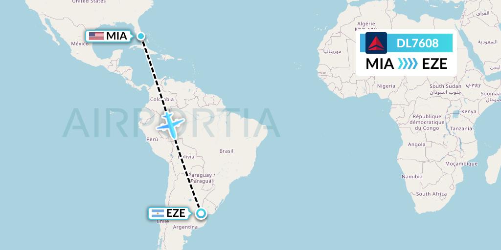 DL7608 Delta Air Lines Flight Map: Miami to Buenos Aires