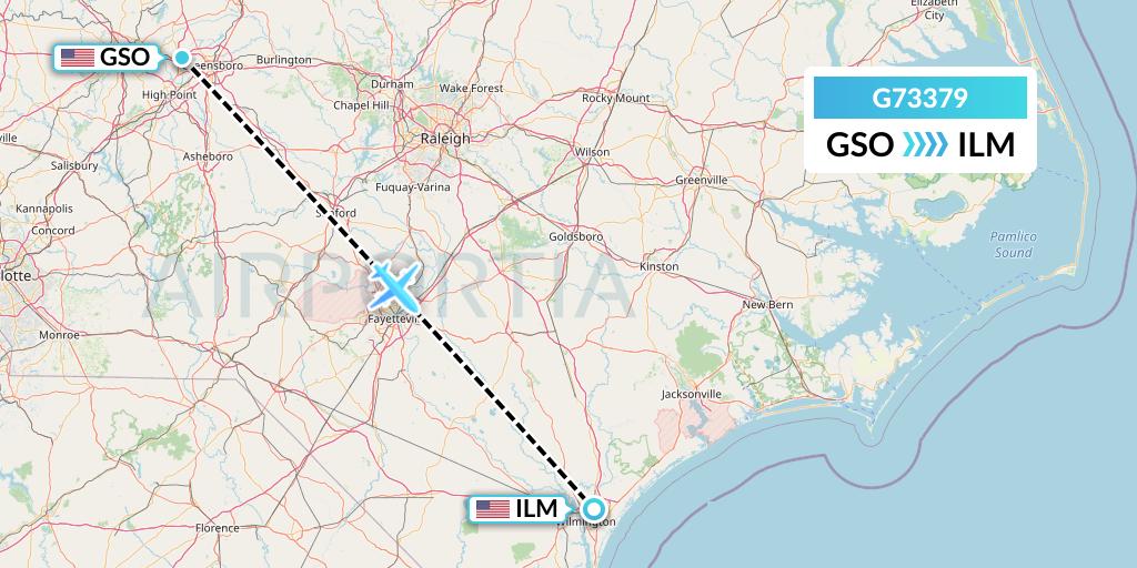 G73379 GoJet Flight Map: Greensboro to Wilmington