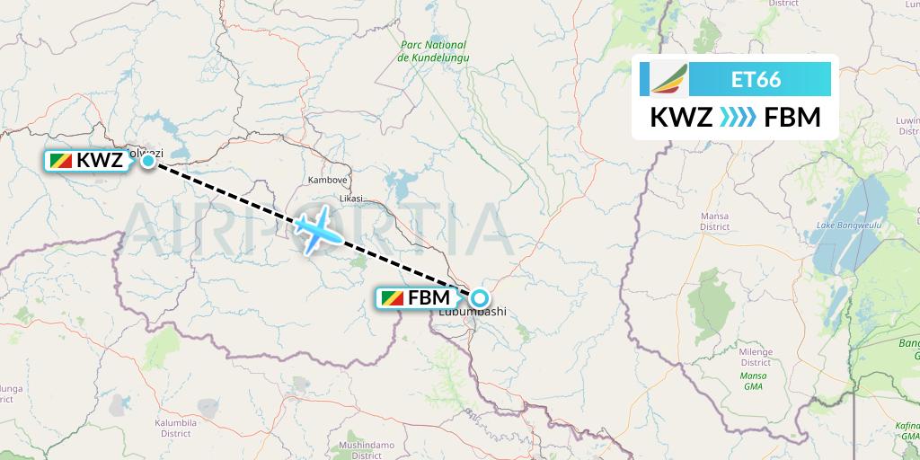 ET66 Ethiopian Airlines Flight Map: Congo to Lubumbashi