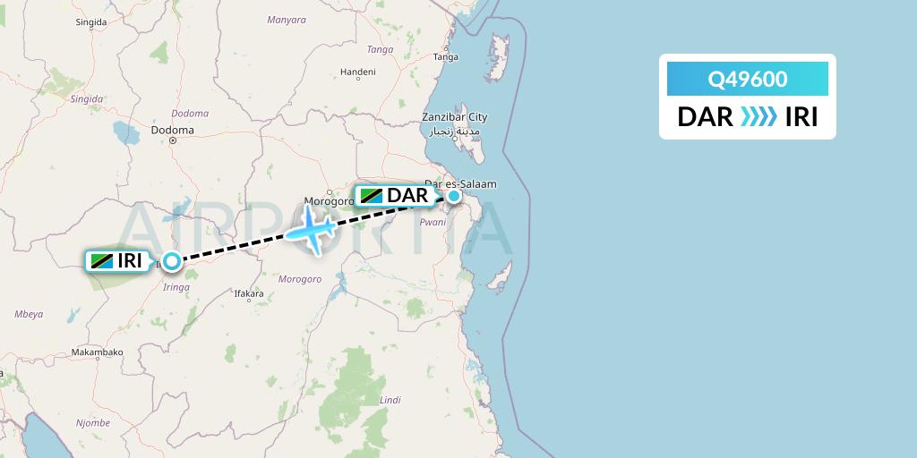 Q49600 Euroairlines Flight Map: Dar-es-Salaam to Nduli