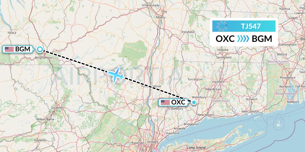 TJ547 Tradewind Aviation Flight Map: Oxford to Binghamton