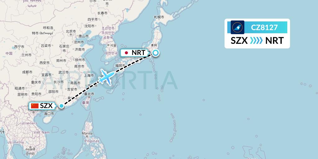 CZ8127 China Southern Airlines Flight Map: Shenzhen to Tokyo