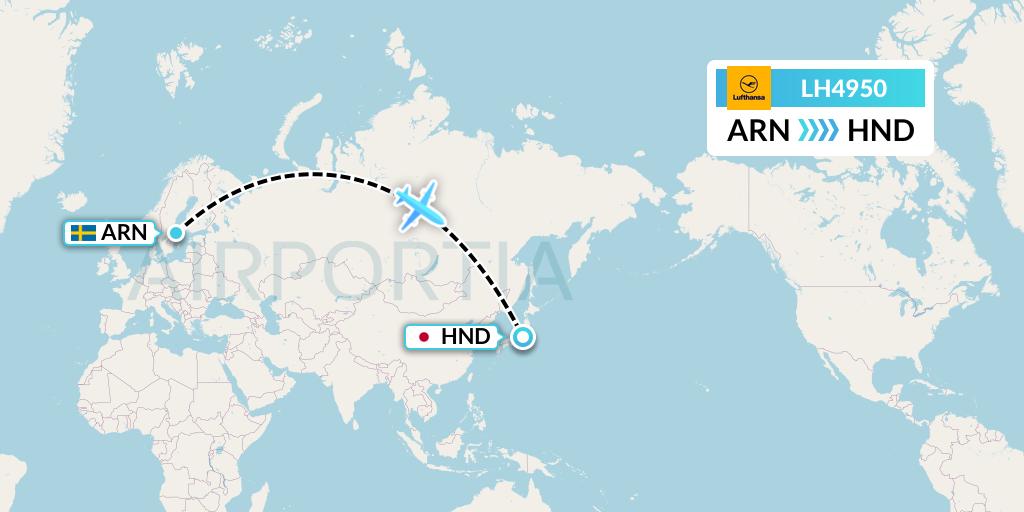 LH4950 Lufthansa Flight Map: Stockholm to Tokyo