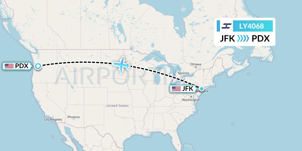 LY4068 El Al Flight Map: New York to Portland