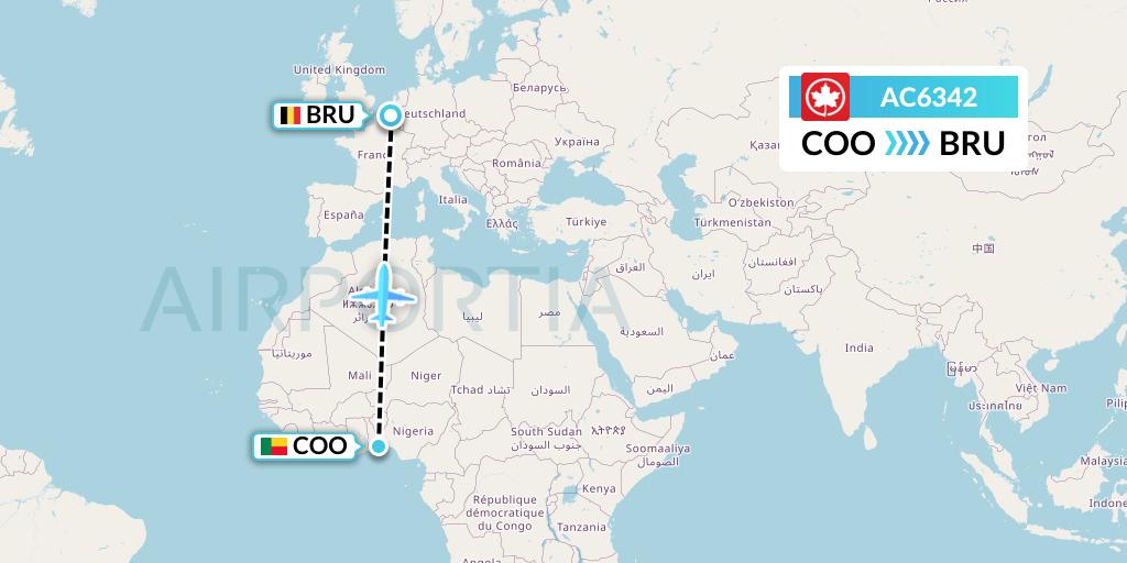 AC6342 Air Canada Flight Map: Cotonou to Brussels