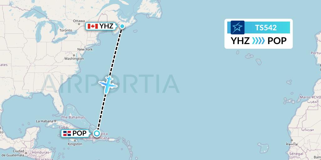 TS542 Air Transat Flight Map: Halifax to Puerto Plata