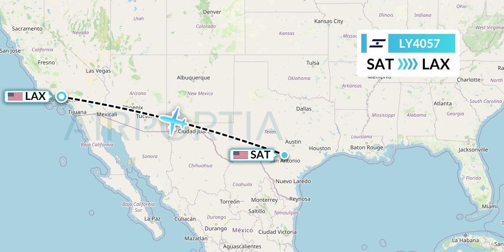 LY4057 El Al Flight Map: San Antonio to Los Angeles