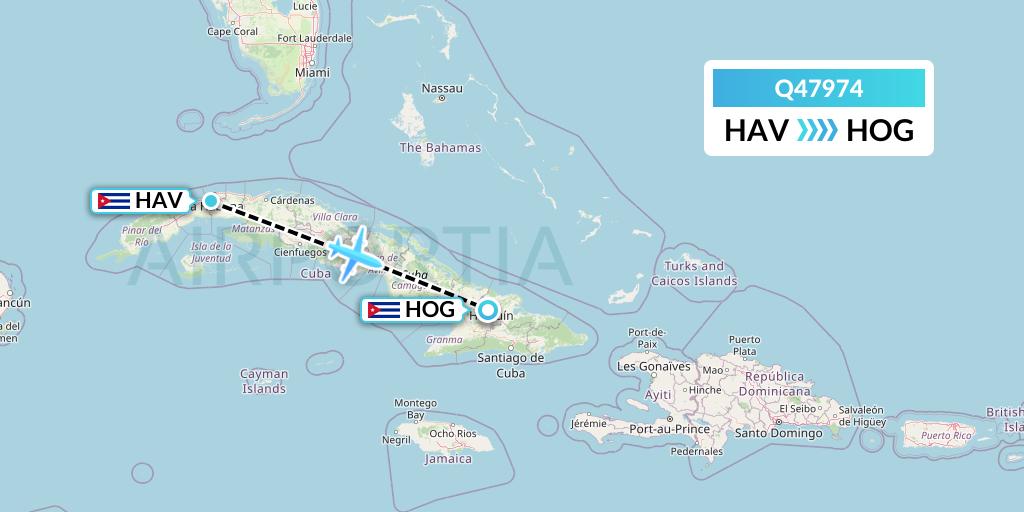 Q47974 Euroairlines Flight Map: Havana to Holguin
