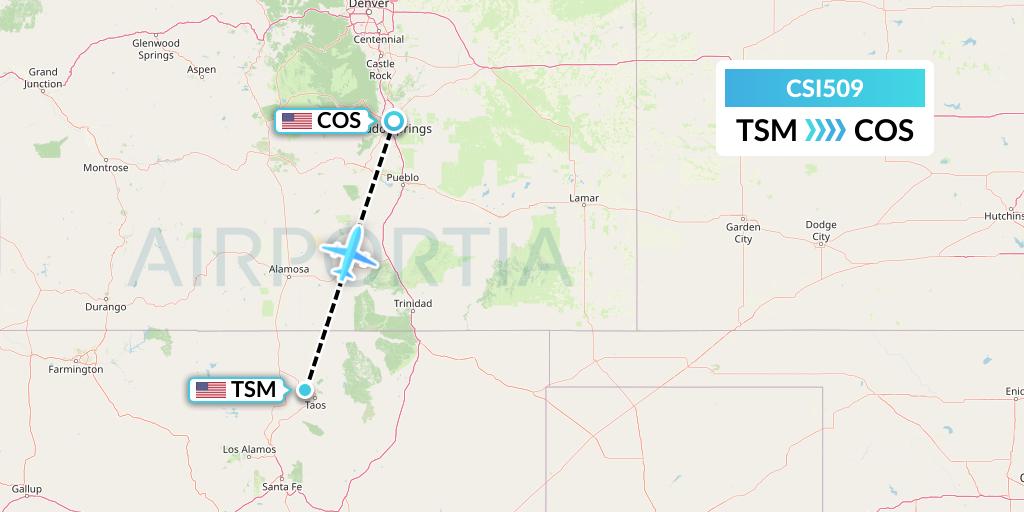CSI509 Csi Aviation Flight Map: Taos to Colorado Springs