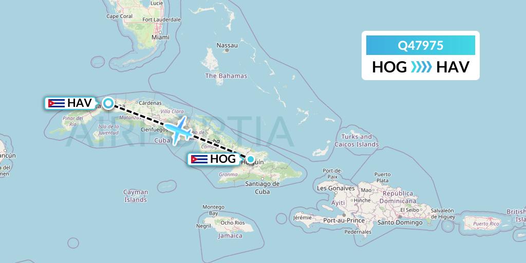 Q47975 Euroairlines Flight Map: Holguin to Havana