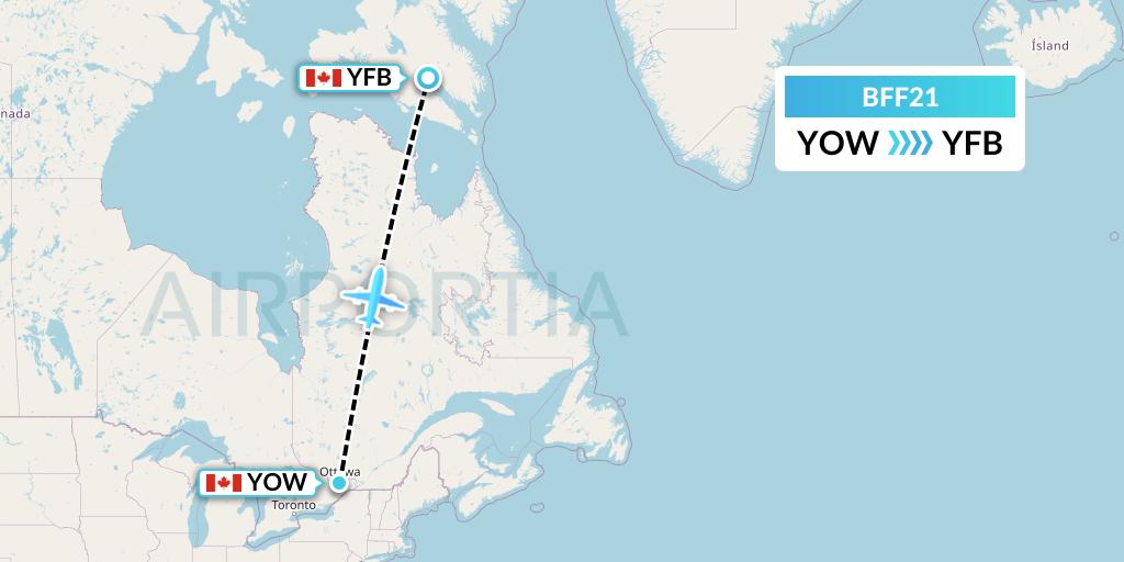 BFF21 Air Nunavut Flight Map: Ottawa to Iqaluit