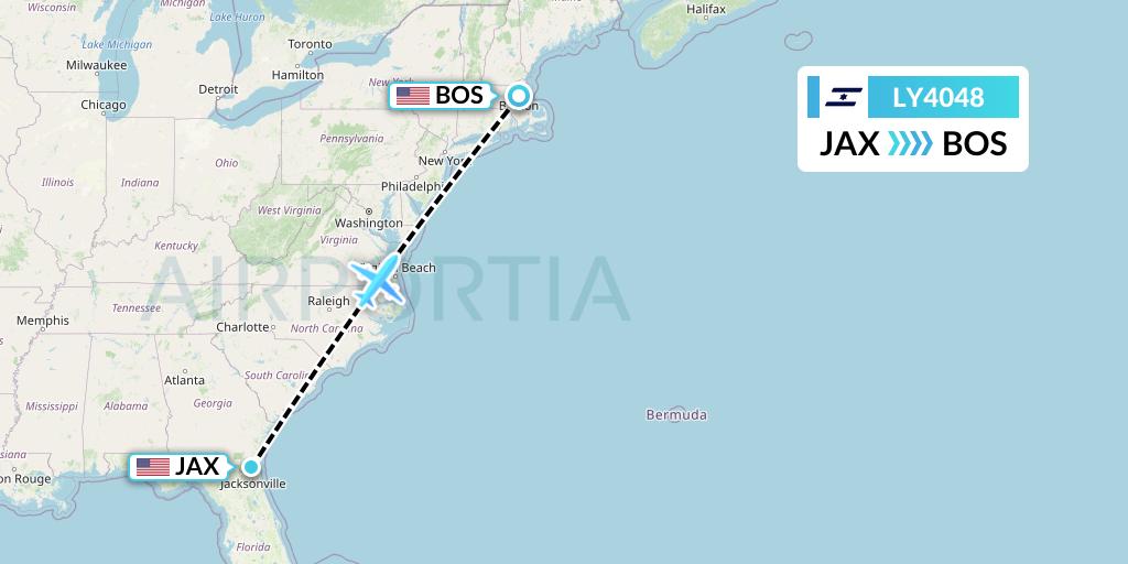 LY4048 El Al Flight Map: Jacksonville to Boston