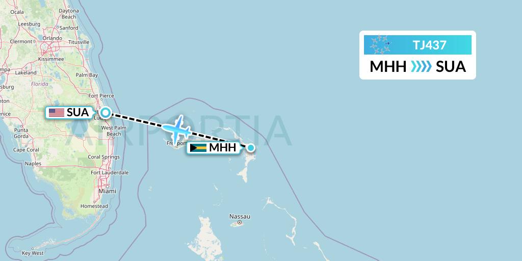 TJ437 Tradewind Aviation Flight Map: Marsh Harbour to Stuart