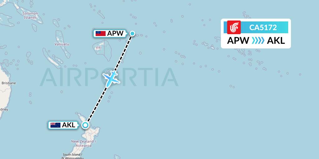 CA5172 Air China Flight Map: Apia to Auckland