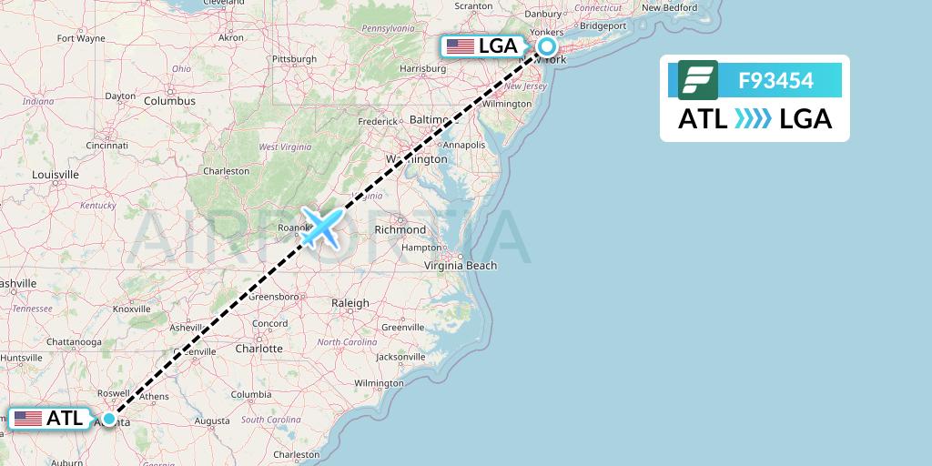 F93454 Frontier Airlines Flight Map: Atlanta to New York