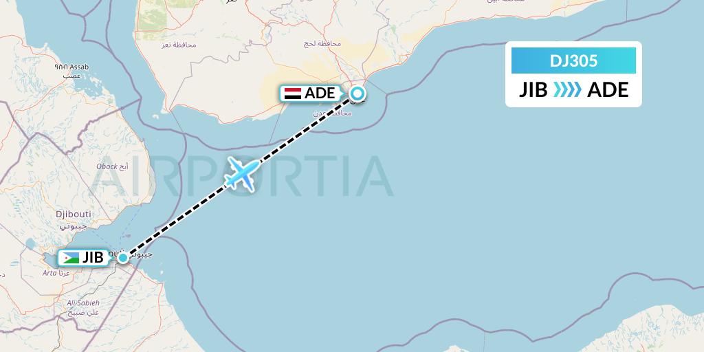DJ305 Air Djibouti Flight Map: Djibouti to Aden