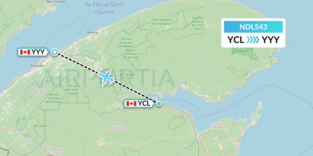 NDL543 Chrono Aviation Flight Map: Charlo to Mont-Joli