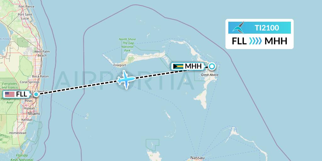 TI2100 Tailwind Airlines Flight Map: Fort Lauderdale to Marsh Harbour