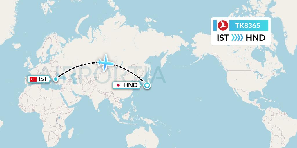 TK8365 Turkish Airlines Flight Map: Istanbul to Tokyo