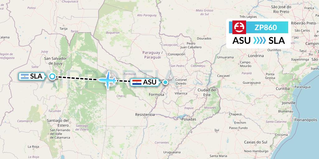ZP860 Paranair Flight Map: Asuncion to Salta