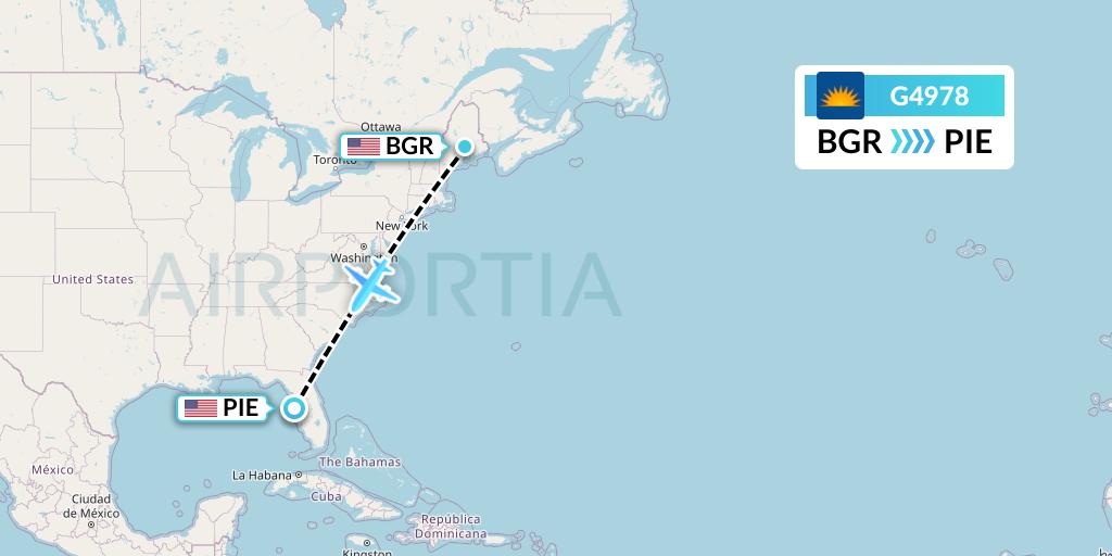 G4978 Allegiant Air Flight Map: Bangor to St. Petersburg