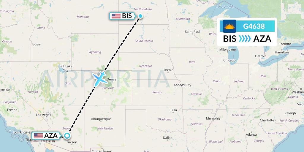 G4638 Allegiant Air Flight Map: Bismarck to Phoenix