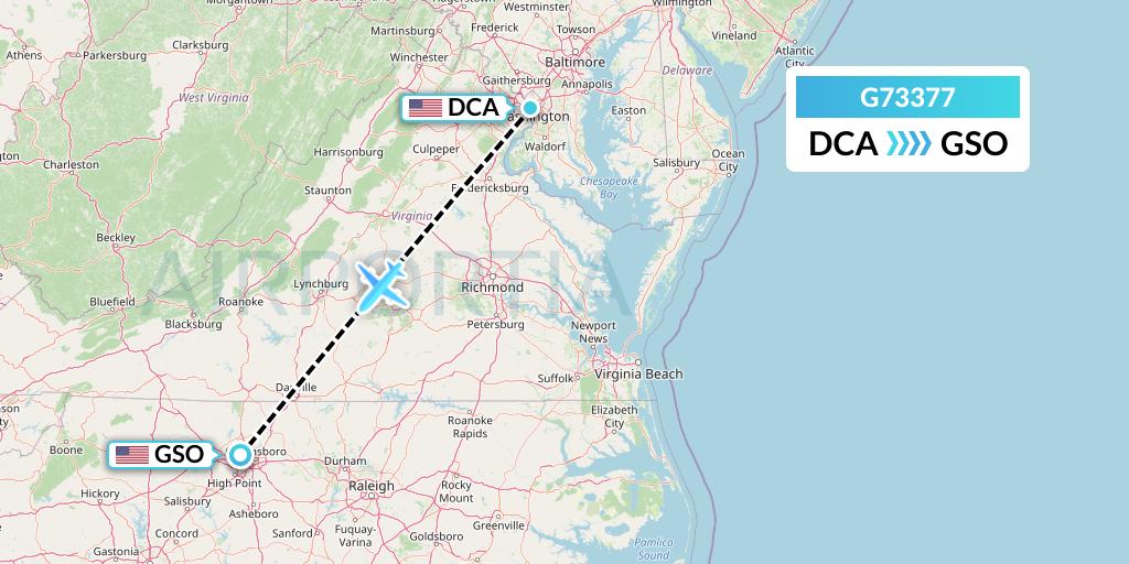 G73377 GoJet Flight Map: Washington to Greensboro