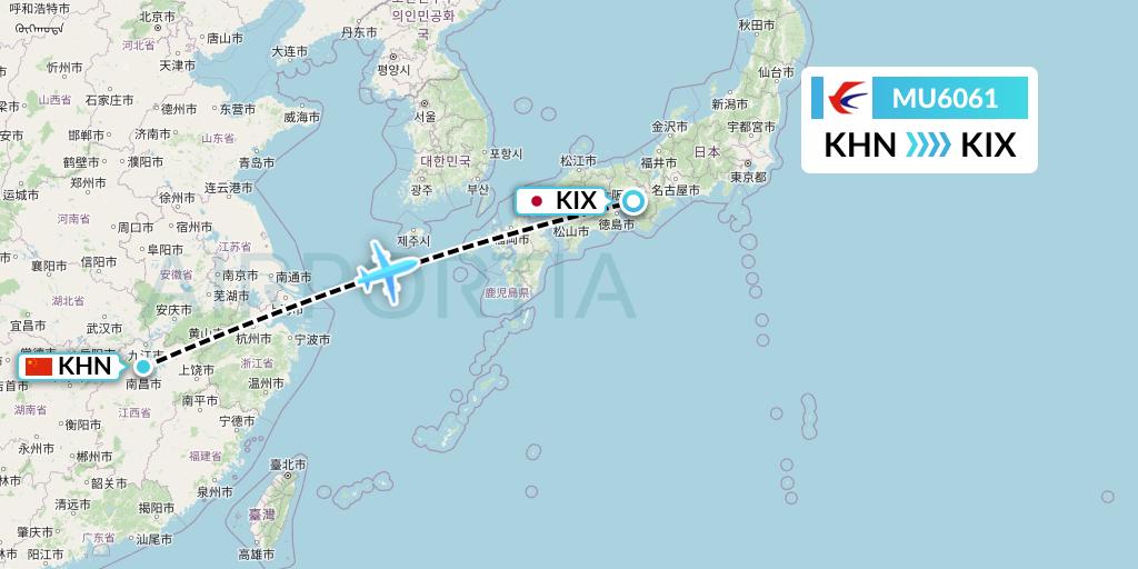 MU6061 China Eastern Airlines Flight Map: Nanchang to Osaka