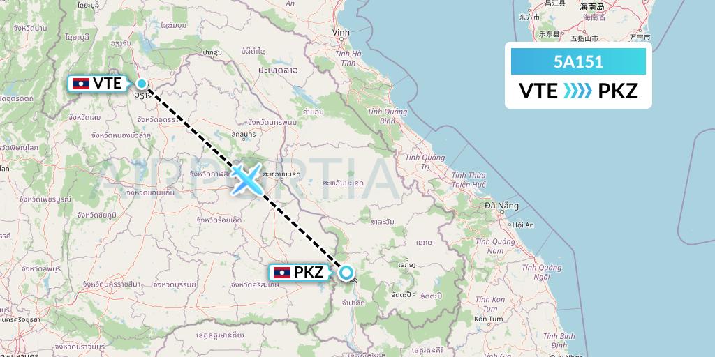 5A151 Alpine Air Express Flight Map: Vientiane to Pakse