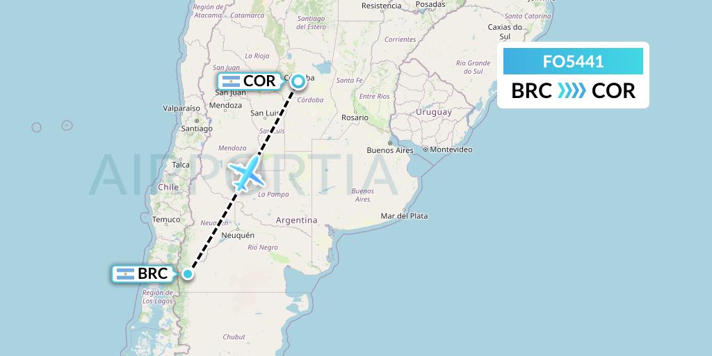 FO5441 Aero Flightops Uk Limited Flight Map: San Carlos de Bariloche to Cordoba