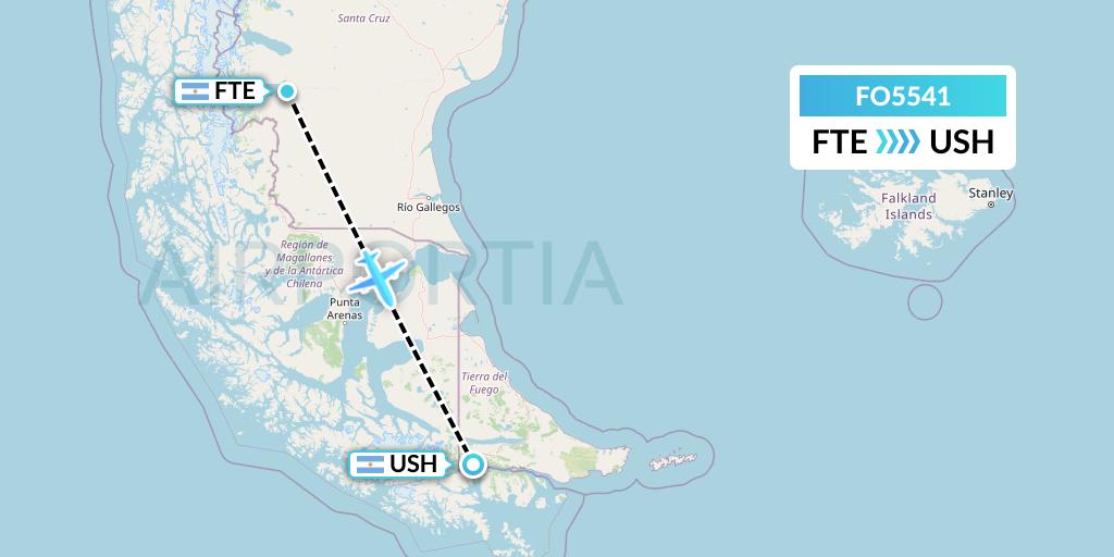 FO5541 Aero Flightops Uk Limited Flight Map: El Calafate to Ushuaia
