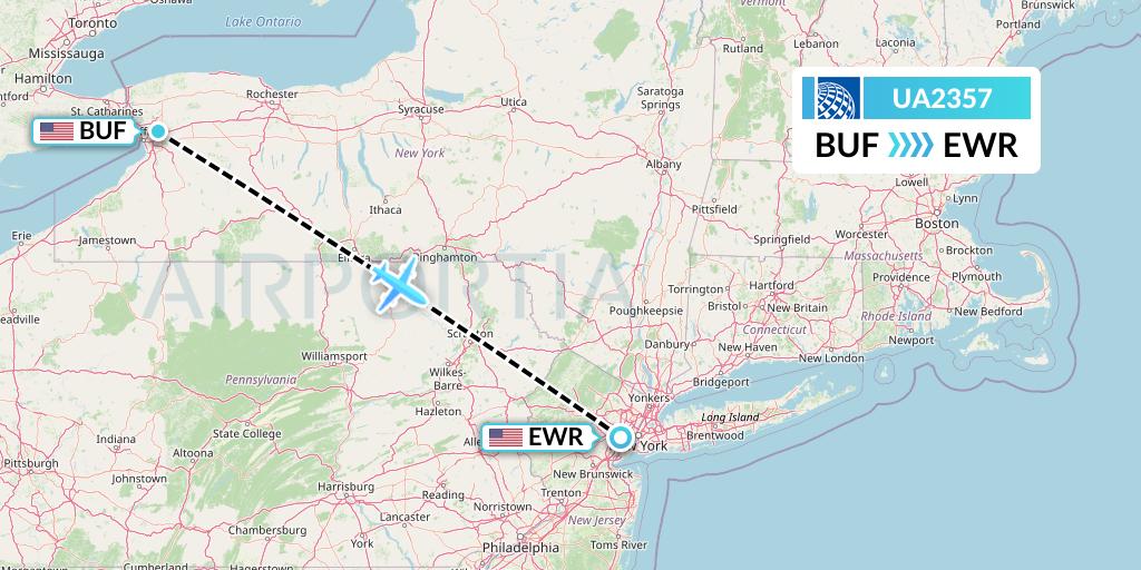 UA2357 United Airlines Flight Map: Buffalo to New York