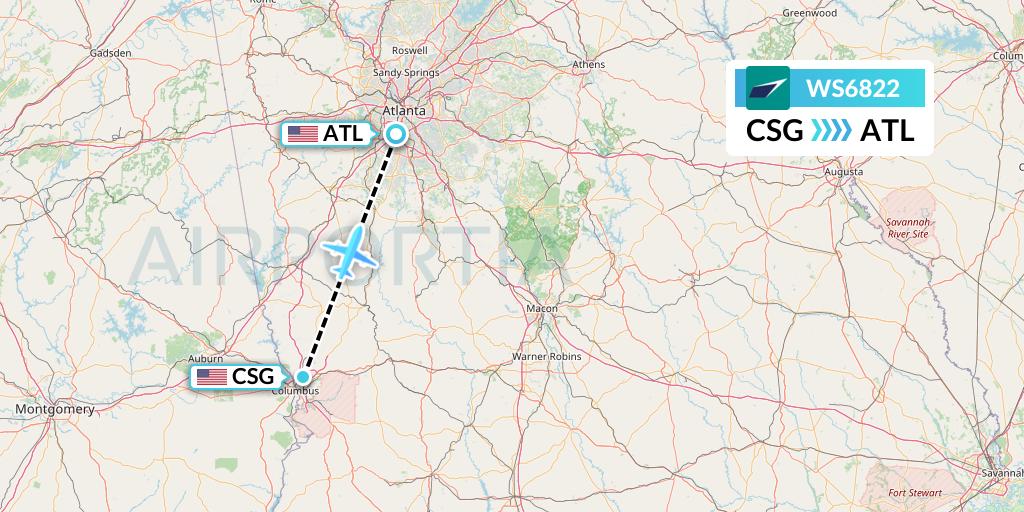 WS6822 WestJet Flight Map: Columbus to Atlanta