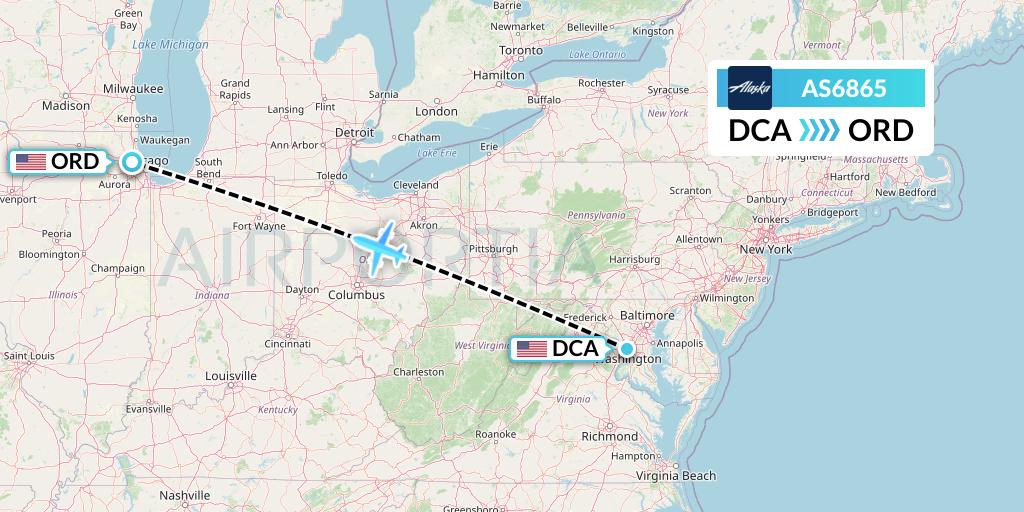 AS6865 Alaska Airlines Flight Map: Washington to Chicago