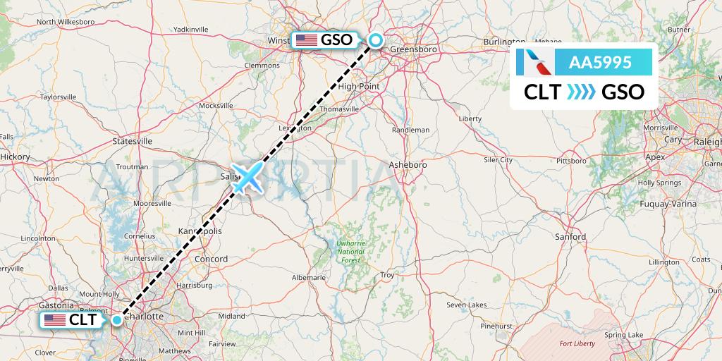 AA5995 American Airlines Flight Map: Charlotte to Greensboro