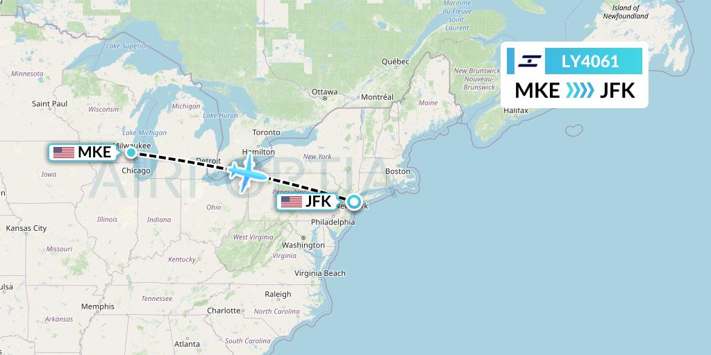 LY4061 El Al Flight Map: Milwaukee to New York