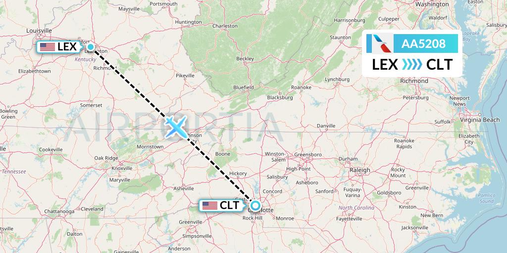 AA5208 American Airlines Flight Map: Lexington to Charlotte