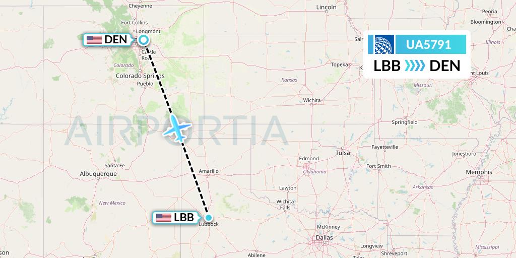 UA5791 United Airlines Flight Map: Lubbock to Denver