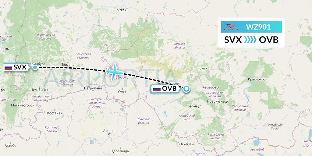 WZ901 Red Wings Flight Map: Yekaterinburg to Novosibirsk