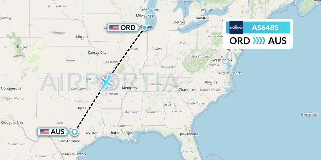 AS6485 Alaska Airlines Flight Map: Chicago to Austin