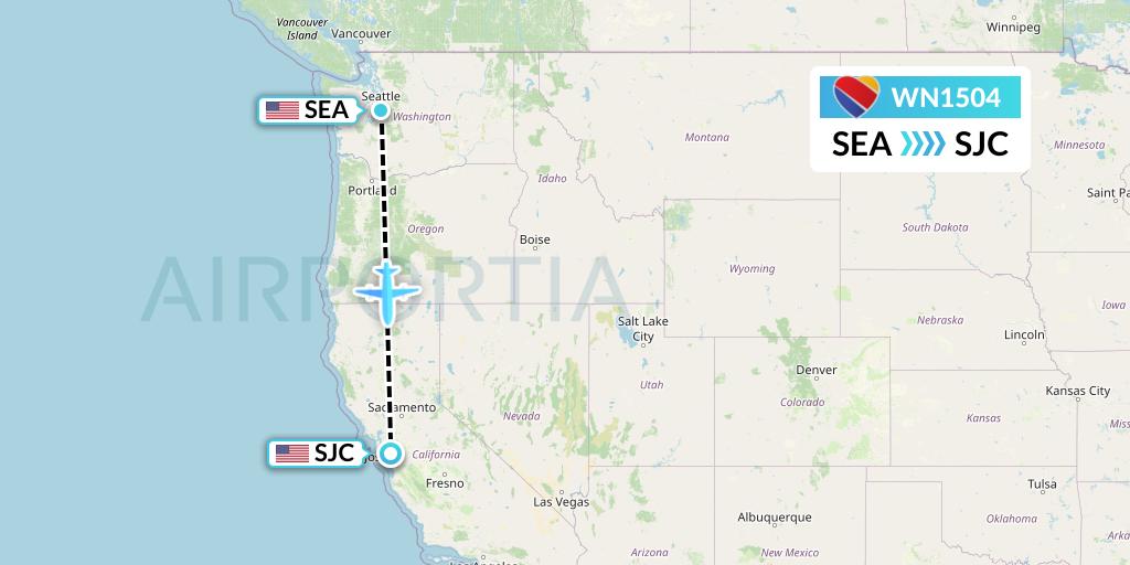 WN1504 Southwest Airlines Flight Map: Seattle to San Jose