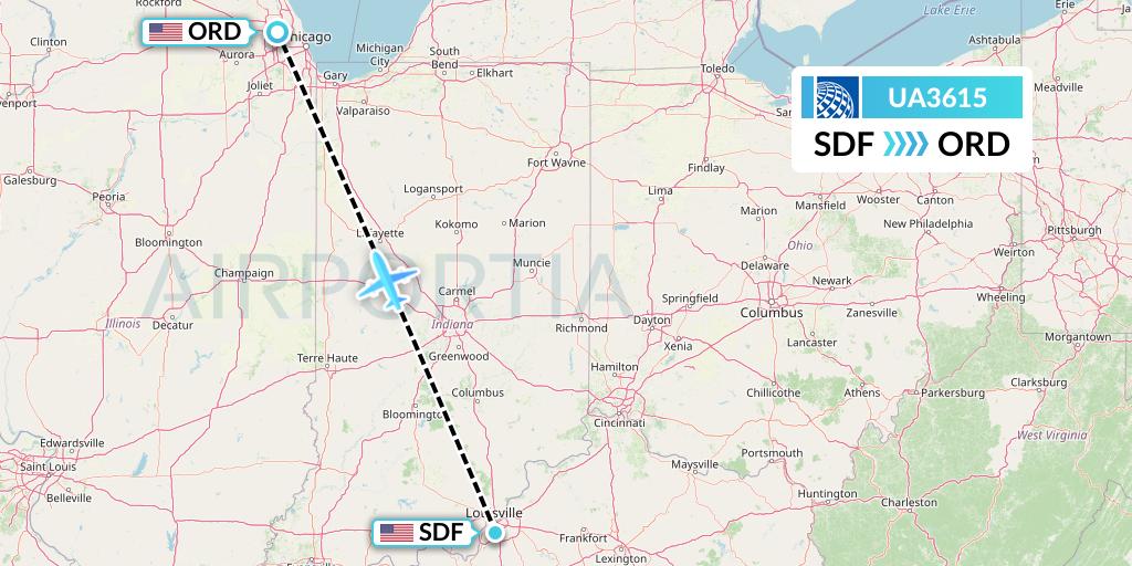 UA3615 United Airlines Flight Map: Louisville to Chicago
