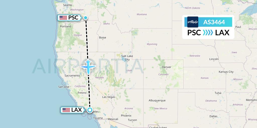 AS3464 Alaska Airlines Flight Map: Pasco to Los Angeles