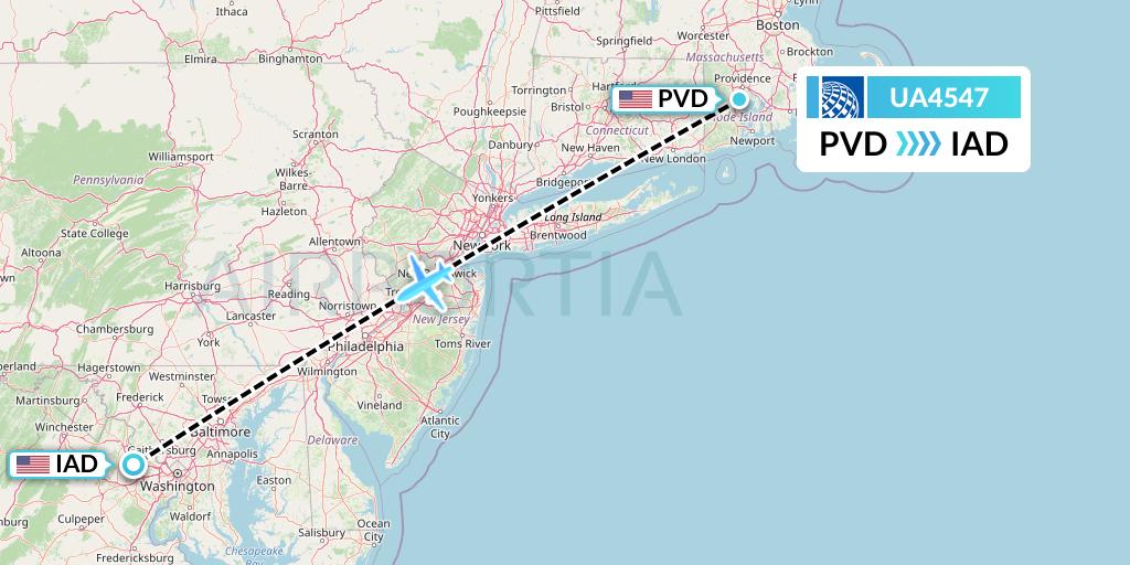 UA4547 United Airlines Flight Map: Providence to Washington