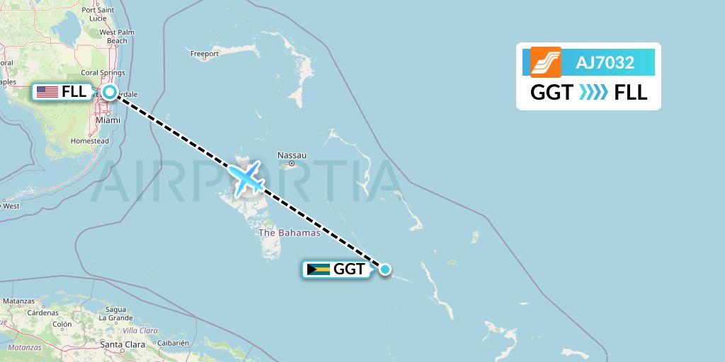 AJ7032 Aztec Airways Flight Map: George Town to Fort Lauderdale