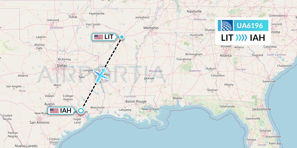 UA6196 United Airlines Flight Map: Little Rock to Houston