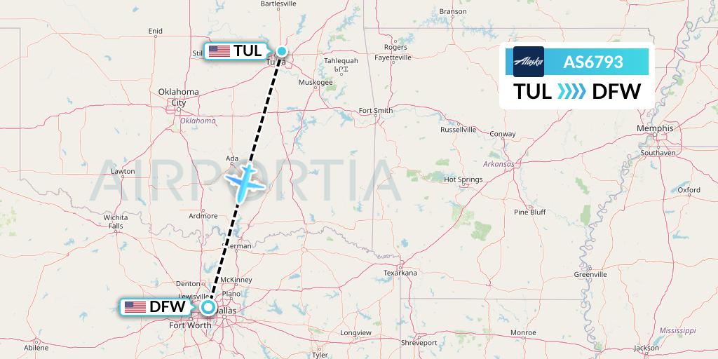 AS6793 Alaska Airlines Flight Map: Tulsa to Dallas