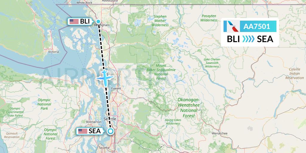 AA7501 American Airlines Flight Map: Bellingham to Seattle