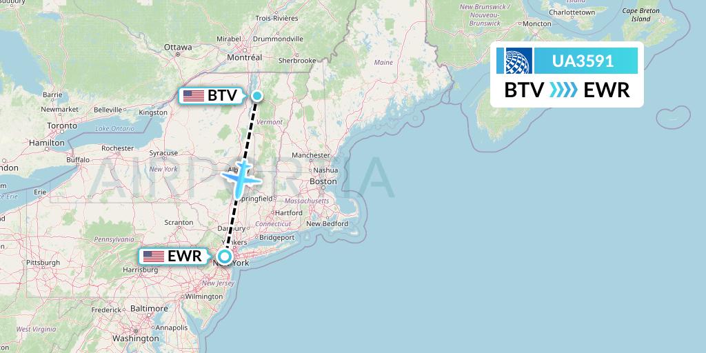 UA3591 United Airlines Flight Map: Burlington to New York