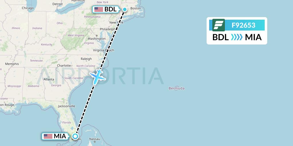 F92653 Frontier Airlines Flight Map: Windsor Locks to Miami
